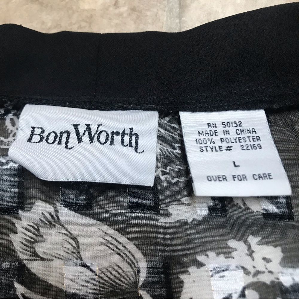 Vintage Bon Worth Black and White Floral Print Kimono Sleeve Cardigan Size Large - Picture 4 of 5